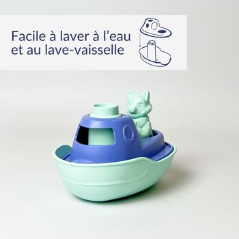 Le Jouet Simple, Bateau 2-en-1 et Figurine, Jouet Éducatif pour Le Bain, Fabriqué en France, 100% Plastique Recyclé et Recyclable, Lavable au Lave-vaisselle, Cadeau Enfants Filles et Garçons Dès 1 An, Turquoise 3