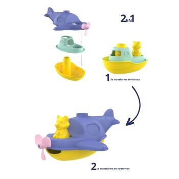 Jouet de bain et plage, Hydravion 2-en-1 transformable en bateau, Made in France en plastique recyclé, Cadeau 1-5 ans, Pâques, Bleu 6