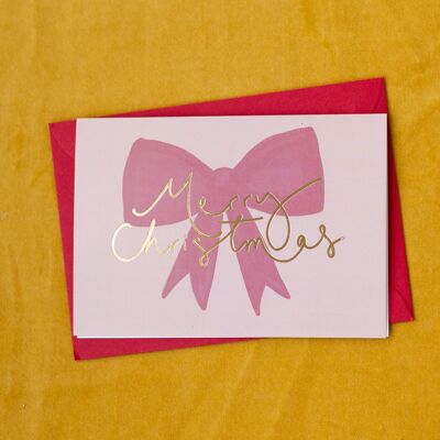 Merry Christmas' Gold Foil Red Bow Card