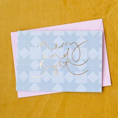Merry and Bright' Gold Foil Patchwork Christmas Card