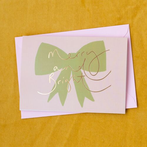 Merry and Bright' Gold Foil Bow Christmas Card