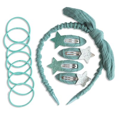 Set d'accessoires pour cheveux en mousseline pétrole (petrol) - set 5