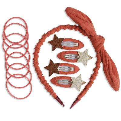 Set d'accessoires pour cheveux en mousseline rouge rouille - set 6