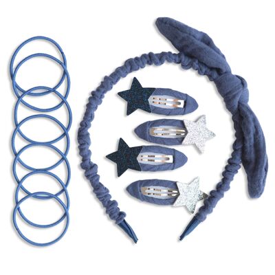 Set de accesorios para el pelo de muselina azul oscuro - set 9