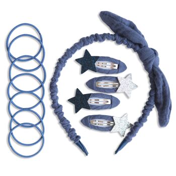 Set d'accessoires pour cheveux en mousseline bleu foncé - set 9 1