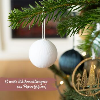 13 boules de Noël en papier mâché blanc 2