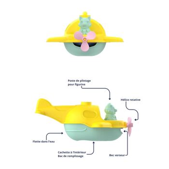 Jouet de bain et plage, Hydravion 2-en-1 transformable en bateau, Made in France en plastique recyclé, Cadeau 1-5 ans, Pâques, jaune 5