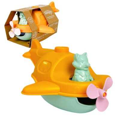 The Simple Toy, Hidroavión y Figura 2 en 1, Juguete Educativo para el baño, Fabricado en Francia, plástico 100% Reciclado y reciclable, Apto para lavavajillas, Regalo Infantil para niñas y niños a Partir de 1 año, Amarillo