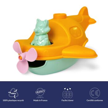 Le Jouet Simple, Hydravion 2-en-1 et Figurine, Jouet Éducatif pour Le Bain, Fabriqué en France, 100% Plastique Recyclé et Recyclable, Lavable Lave-vaisselle, Cadeau Enfant Filles et Garçons Dès 1 An, Jaune 2