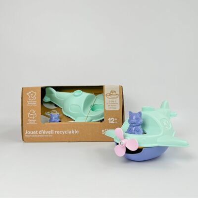 Bath and beach toy, 2-in-1 seaplane convertible into a boat, Made in France in recycled plastic, Gift 1-5 years old, Easter, turquoise