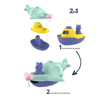 Jouet de bain et plage, Hydravion 2-en-1 transformable en bateau, Made in France en plastique recyclé, Cadeau 1-5 ans, Pâques, turquoise 6