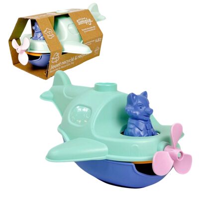 The Simple Toy, Hidroavión y estatuilla 2 en 1, Juguete educativo para el baño, Fabricado en Francia, Plástico 100% Reciclado y reciclable, Apto para lavavajillas, Regalo Infantil para niñas y niños a Partir de 1 año, Turquesa