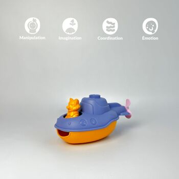 Jouet de bain et plage, Sous-Marin 2-en-1 transformable en bateau, Made in France en plastique recyclé, Cadeau 1-5 ans, Pâques, Bleu 4