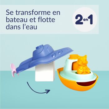 Le Jouet Simple, Sous-Marin 2-en-1 et Figurine, Jouet Éducatif pour Le Bain, Fabriqué en France, 100% Plastique Recyclé et Recyclable, Lavable Lave-vaisselle, Cadeau Enfants Filles et Garçons Dès 1 An, Bleu 3