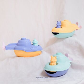 Jouet de bain et plage, Sous-Marin 2-en-1 transformable en bateau, Made in France en plastique recyclé, Cadeau 1-5 ans, Pâques, Turquoise 12