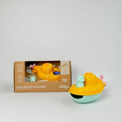 Bade- und Strandspielzeug, 2-in-1-U-Boot, das in ein Boot umgewandelt werden kann, Hergestellt in Frankreich aus recyceltem Kunststoff, Geschenk für 1–5 Jahre, Ostern, Gelb