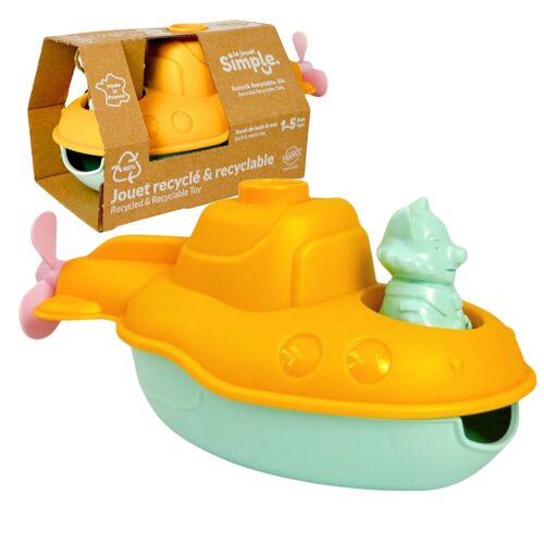 Le Jouet Simple, Sous-Marin 2-en-1 et Figurine, Jouet Éducatif pour Le Bain, Fabriqué en France, 100% Plastique Recyclé et Recyclable, Lavable Lave-vaisselle, Cadeau Enfants Filles et Garçons Dès 1 An, Jaune