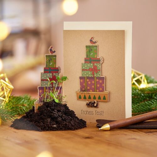 Saatsteckerkarte - Geschenke - Frohes Fest I Weihnachtskarte I Karte zu Weihnachten