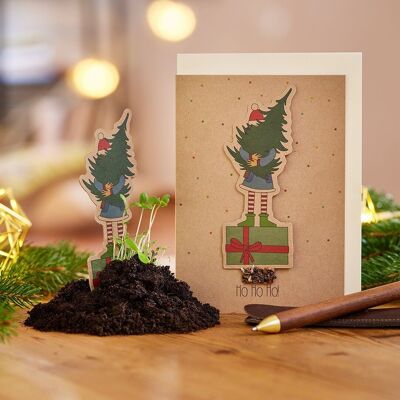 Saatsteckerkarte - Mädchen Tannenbaum - Ho Ho Ho I Weihnachtskarte I Karte zu Weihnachten
