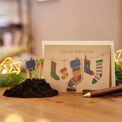 Saatsteckerkarte - Socken - Fröhliche Weihnachten I Weihnachtskarte I Karte zu Weihnachten