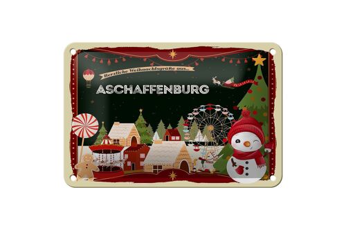 Blechschild Weihnachten Grüße ASCHAFFENBURG Geschenk Schild 18x12cm