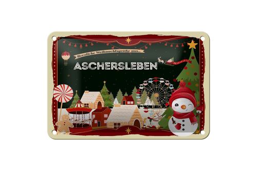 Blechschild Weihnachten Grüße aus ASCHERSLEBEN Geschenk Schild 18x12cm