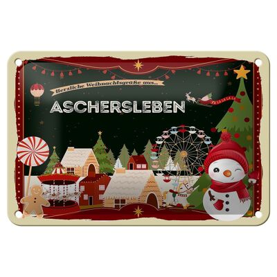 Blechschild Weihnachten Grüße aus ASCHERSLEBEN Geschenk Schild 18x12cm