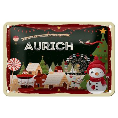 Panneau en étain pour vœux de Noël, panneau décoratif cadeau AURICH, 18x12cm
