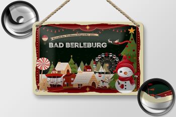 Panneau en étain Salutations de Noël BAD BERLEBURG Panneau cadeau 18x12cm 2