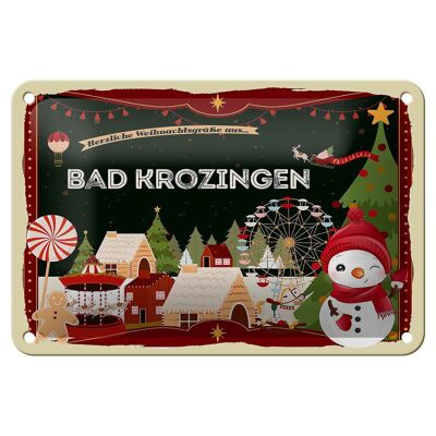 Signe en étain Salutations de Noël BAD KROZINGEN signe cadeau 18x12cm