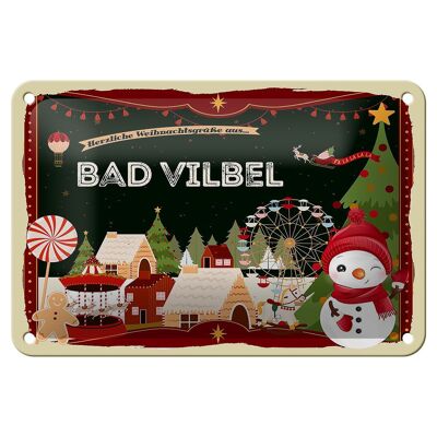 Targa in metallo auguri di Natale BAD VILBEL cartello decorativo regalo 18x12 cm