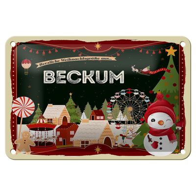 Blechschild Weihnachten Grüße aus BECKUM Geschenk Deko Schild 18x12cm