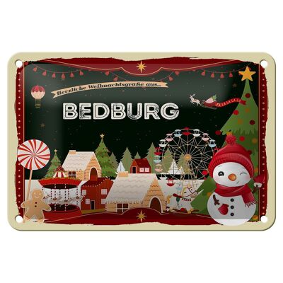 Cartel de chapa Saludos navideños de BEDBURG Cartel decorativo de regalo 18x12 cm
