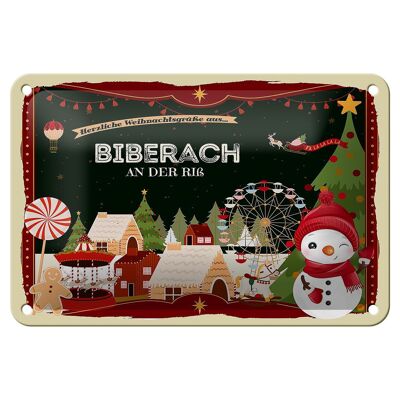 Blechschild Weihnachten Grüße aus BIBERACH an der riß Geschenk 18x12cm