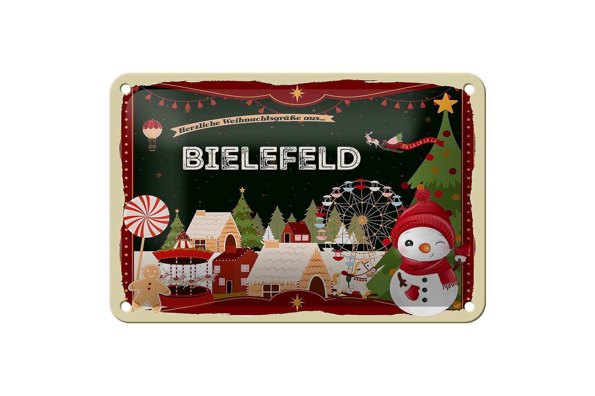Targa in metallo Auguri di Natale BIELEFELD cartello decorativo regalo 18x12 cm