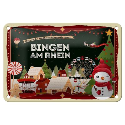 Cartel de chapa Saludos navideños BINGEN AM RHEIN cartel de regalo 18x12cm