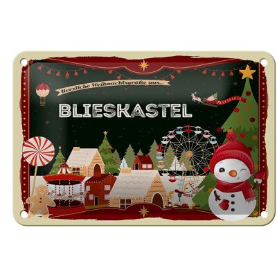 Blechschild Weihnachten Grüße BLIESKASTEL Geschenk Deko Schild 18x12cm
