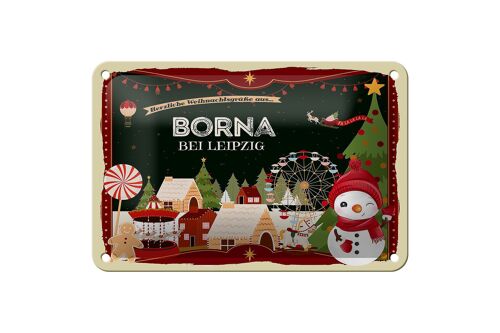 Blechschild Weihnachten Grüße BORNA bei Leipzig Geschenk Schild 18x12cm