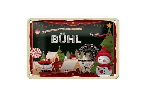 Blechschild Weihnachten Grüße BÜHL Geschenk Fest Deko Schild 18x12cm