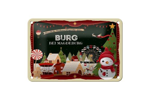 Blechschild Weihnachten Grüße aus BURG bei MAGDEBURG Geschenk 18x12cm