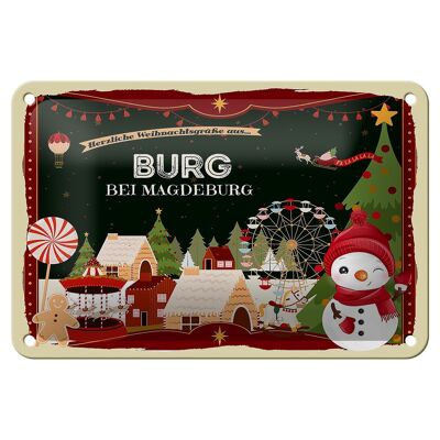 Blechschild Weihnachten Grüße aus BURG bei MAGDEBURG Geschenk 18x12cm