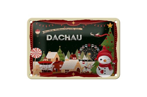 Blechschild Weihnachten Grüße aus DACHAU Geschenk Deko Schild 18x12cm