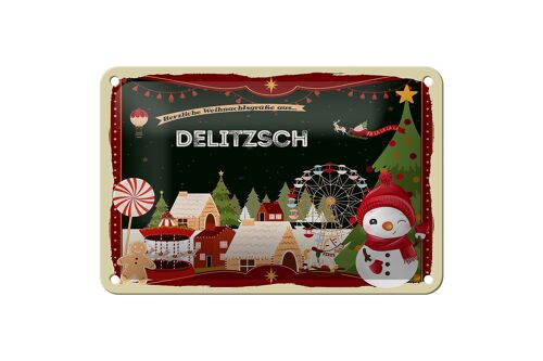 Blechschild Weihnachten Grüße DELITZSCH Geschenk Deko Schild 18x12cm