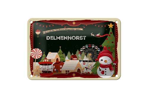 Blechschild Weihnachten Grüße aus DELMENHORST Geschenk Schild 18x12cm