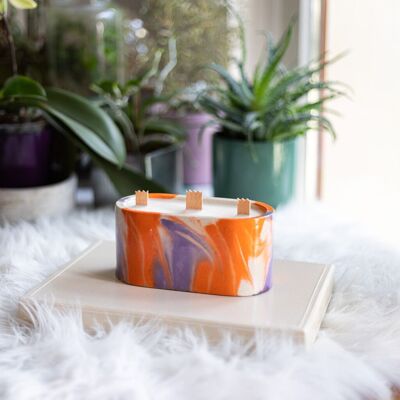 XXL candle - 3 wicks - Concrete Tie&Dye orange and lilac