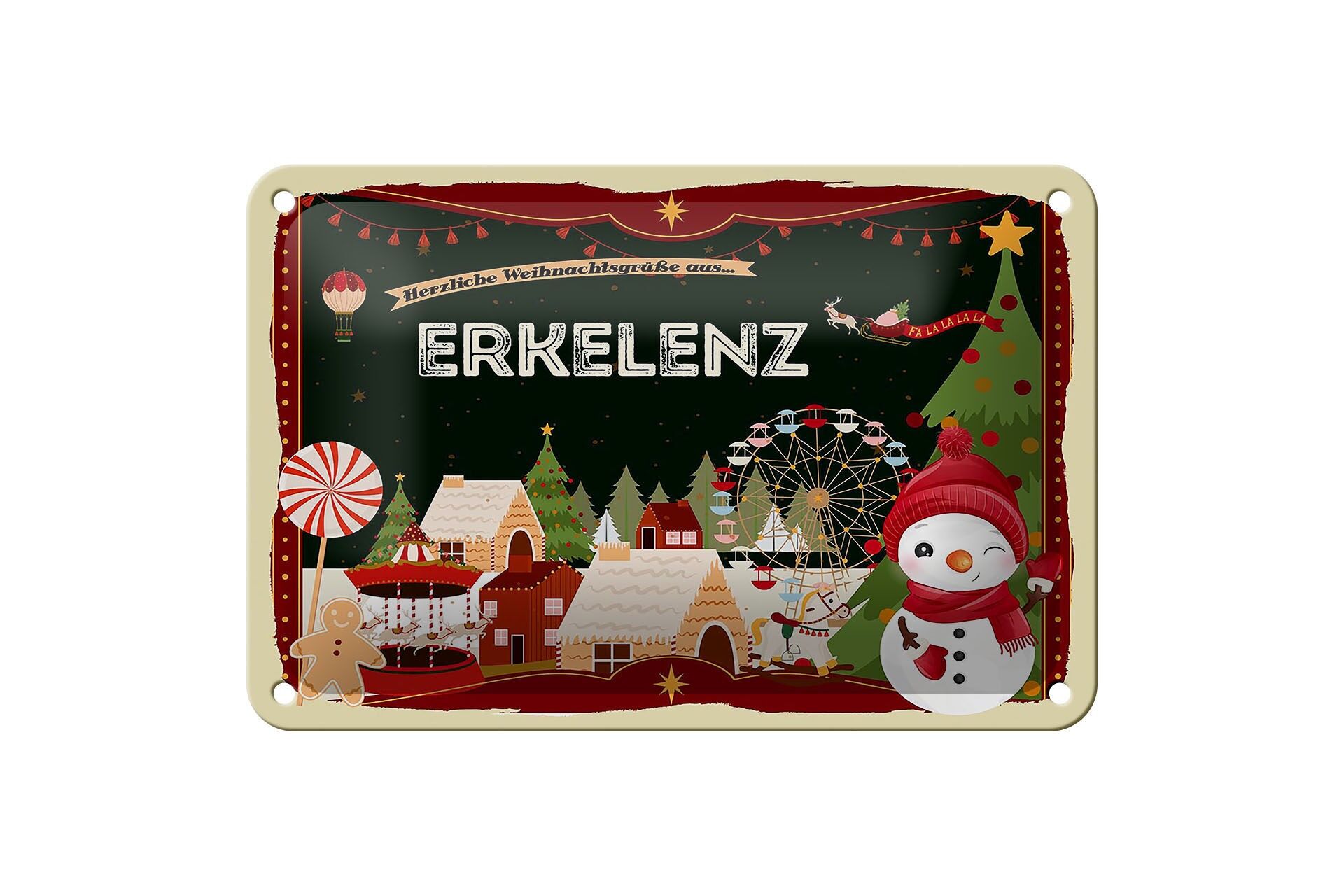 Targa in metallo auguri di Natale ERKELENZ cartello decorativo regalo 18x12 cm
