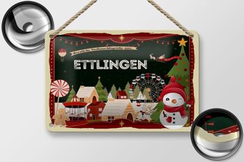 Panneau en étain Vœux de Noël ETTLINGEN, panneau décoratif cadeau 18x12cm 2