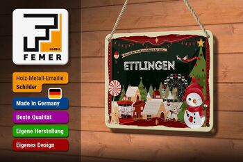 Panneau en étain Vœux de Noël ETTLINGEN, panneau décoratif cadeau 18x12cm 3