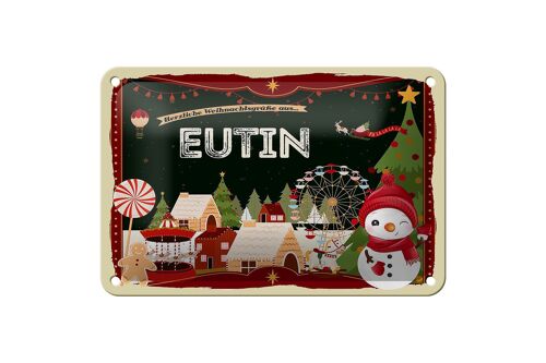 Blechschild Weihnachten Grüße aus EUTIN Geschenk Deko Schild 18x12cm