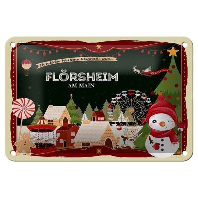 Targa in metallo auguri di Natale FLÖRSHEIM AM MAIN decorazione regalo 18x12 cm